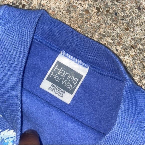 Hanes Blue Crewneck Sweater with Ribbed Cuffs made in USA - Picture 6 of 7